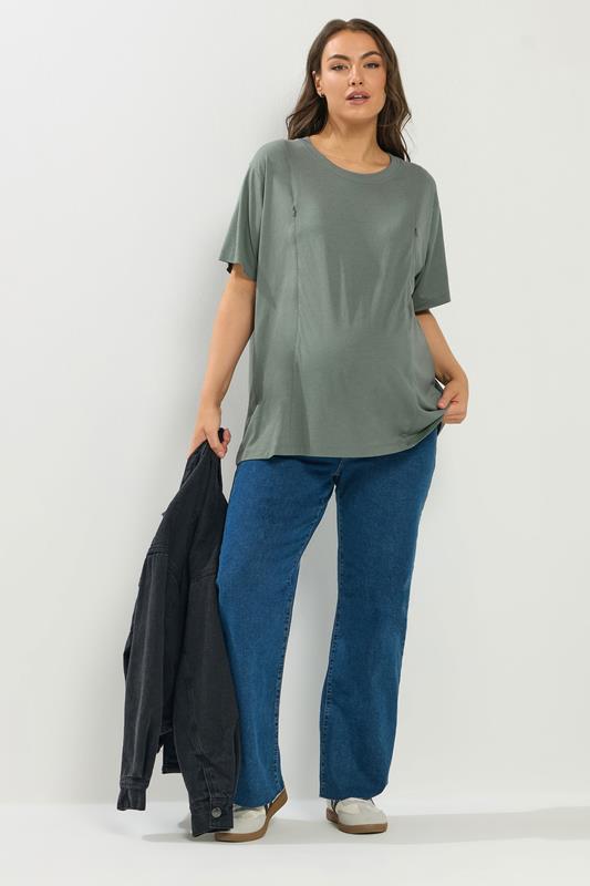 BUMP IT UP MATERNITY Plus Size Sage Green Nursing T-Shirt | Yours Clothing 1