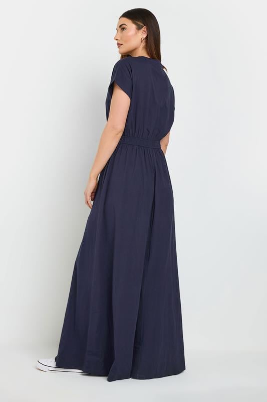 LTS Tall Navy Blue Jersey Shirred Waist Cotton Maxi Dress | Long Tall Sally 2