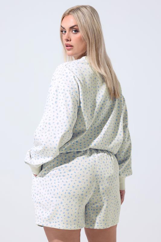 LIMITED COLLECTION Plus Size White Ditsy Floral Jogger Shorts | Yours Clothing 2