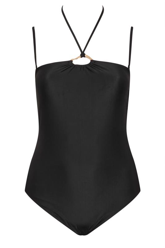 YOURS Plus Size Black Ring Detail Halter Neck Swimsuit | Yours Clothing 10
