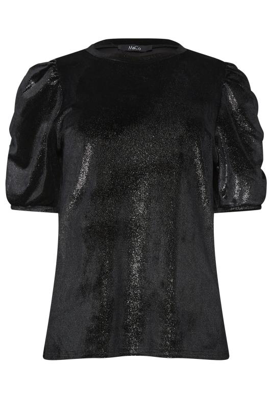 M&Co Black Glitter Velvet Touch Ruched Sleeve Blouse | M&Co 6