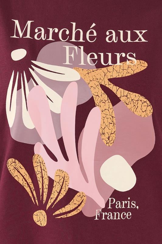 YOURS Plus Size Burgundy Red 'Marche Aux Fleurs' Slogan Sweatshirt | Yours Clothing 4