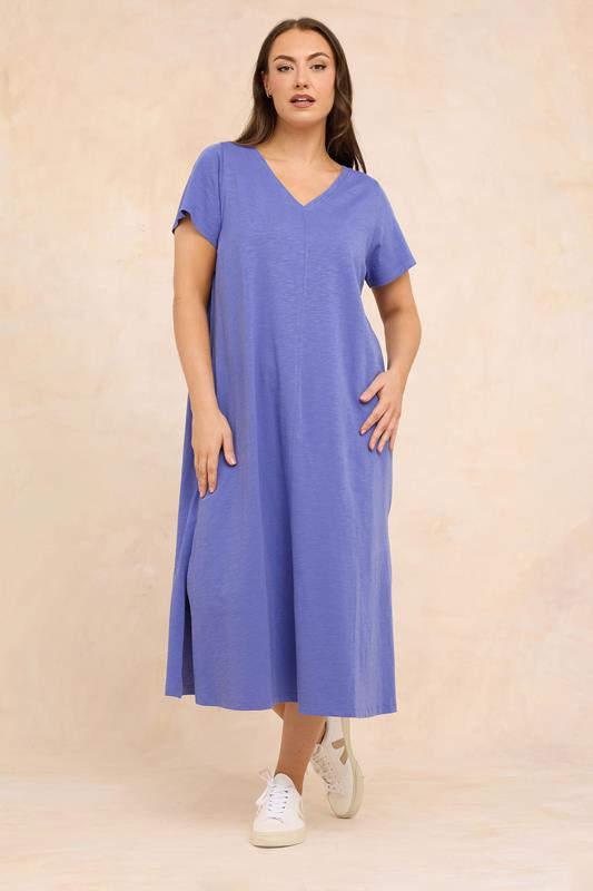 EVANS Plus Size Bright Blue Premium Cotton Dress | Evans 2