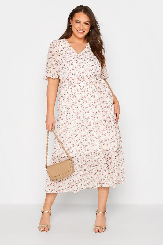 YOURS LONDON Plus Size White Ditsy Smock Midi Dress | Yours Clothing  1