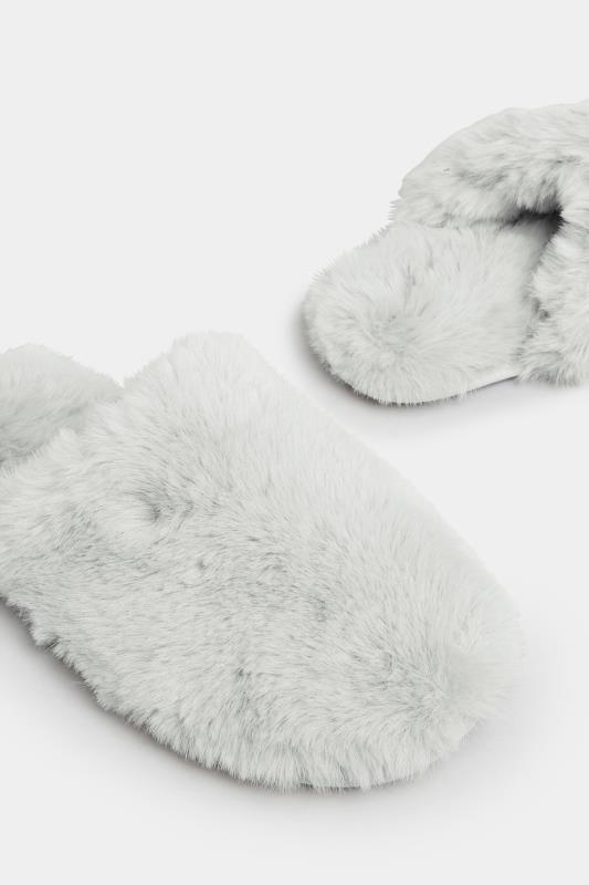 Grey Fluffy Slippers In Wide E Fit | Yours Clothing 5