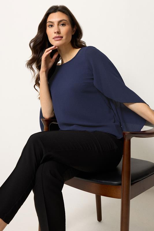  M&Co Navy Blue Long Angel Sleeve Blouse