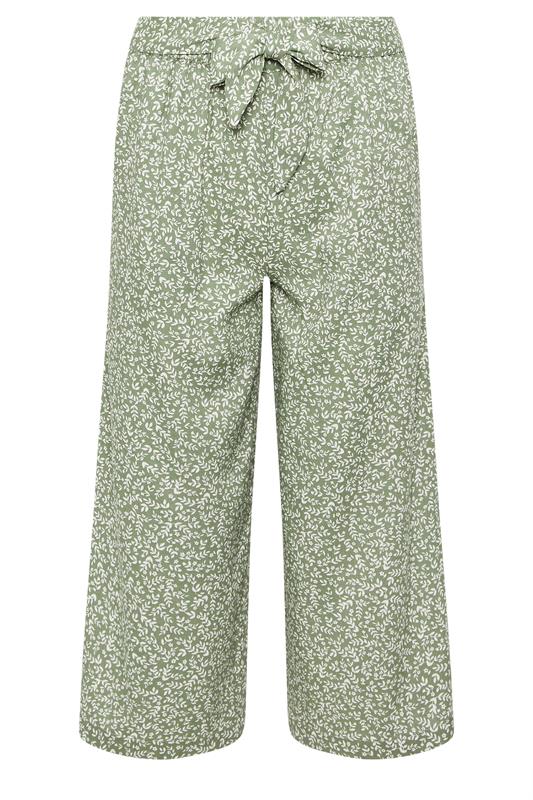 PixieGirl Petite Women's Sage Green Leaf Print Cropped Trousers | PixieGirl 5