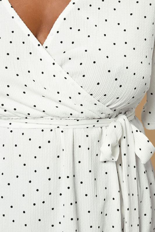 YOURS Plus Size White Ditsy Polka Dot Print Wrap Top | Yours Clothing 5