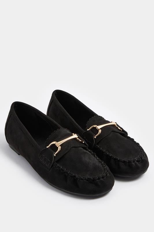 Black Faux Suede Loafers In Wide E & Extra Wide EEE Fit