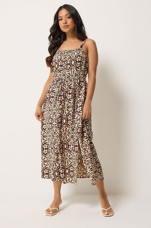 PixieGirl Petite Brown Tile Print Midi Dress
