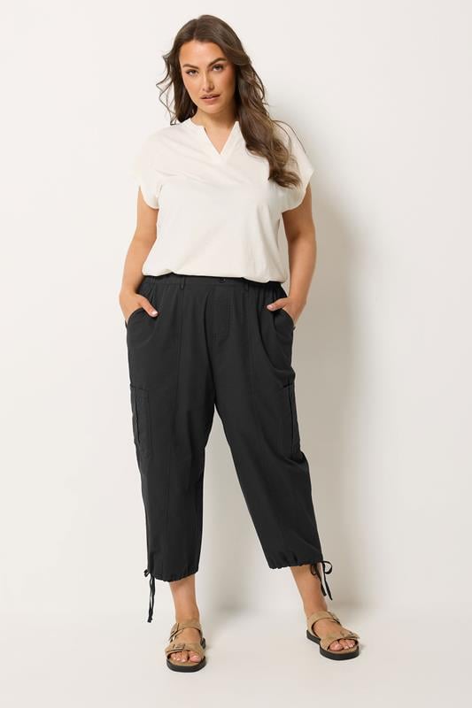 YOURS Curve Black Crop Cargo Trousers