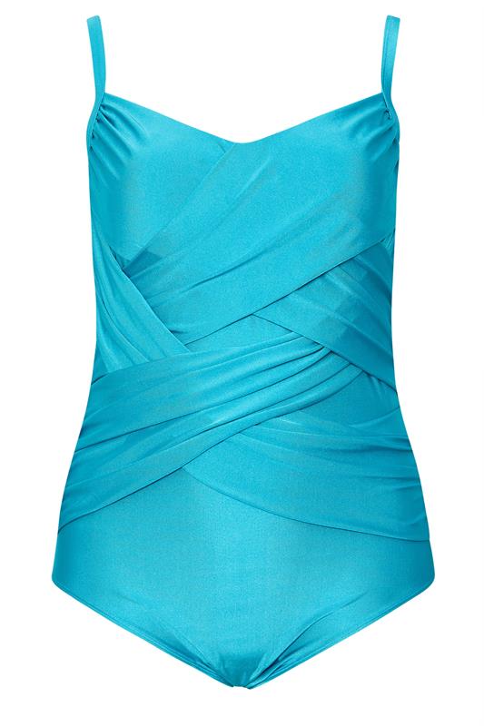 YOURS Plus Size Turquoise Blue Super Sculpt Crossover Swimsuit | Yours Clothing 7