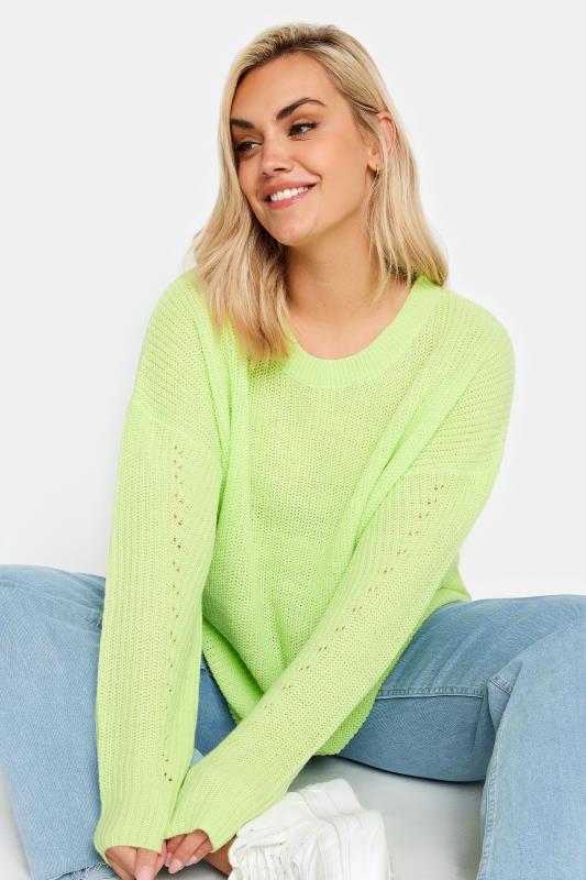 YOURS Plus Size Lime Green Ribbed Knit Jumper | Yours Clothing 5