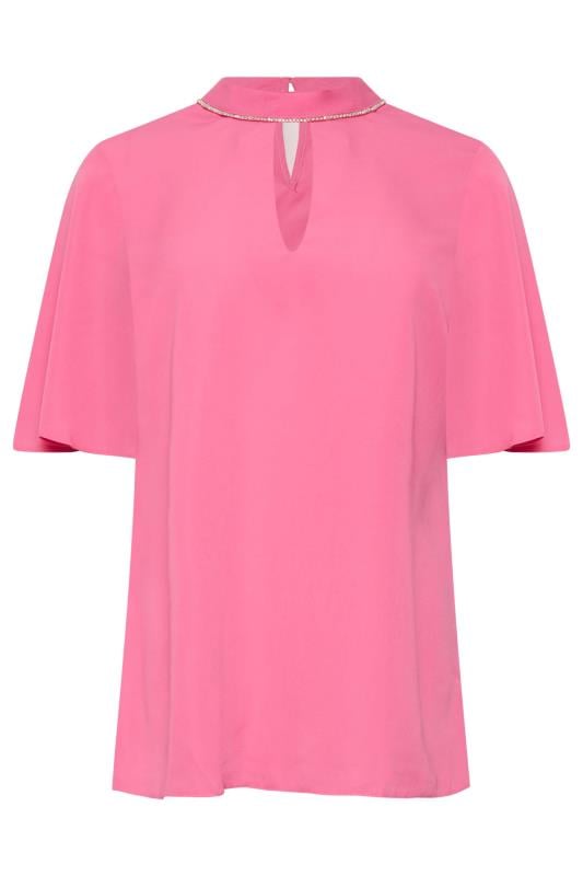M&Co Hot Pink Embellished Neck Keyhole Blouse | M&Co 6