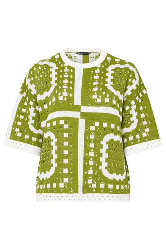 LIMITED COLLECTION Plus Size Green Abstract Crochet Boxy Top | Yours Clothing 6