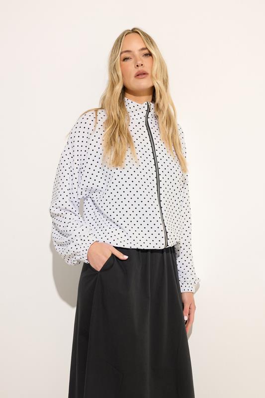 LTS Tall White Polka Dot Funnel Neck Jacket