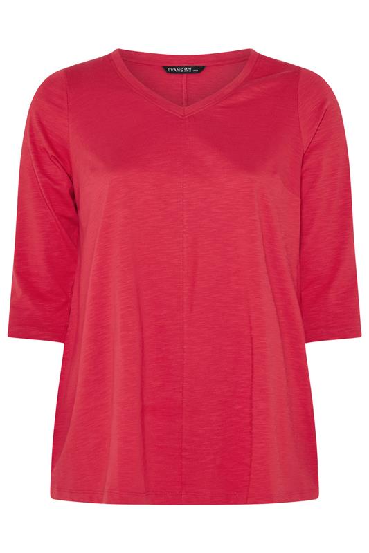 EVANS Plus Size Red V-Neck Cotton Top | Evans 5