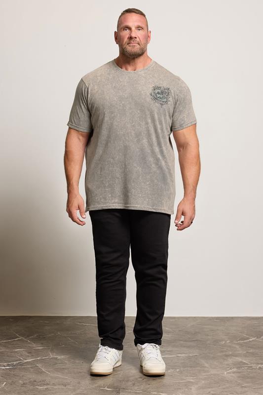 BadRhino Big & Tall Grey Acid Wash Skull Graphic T-Shirt | BadRhino 1