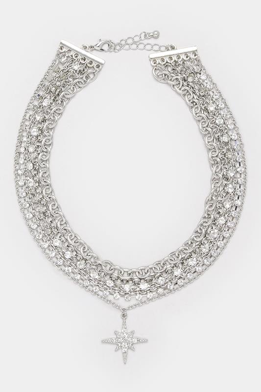 Silver Tone Star Diamante Choker Necklace | Yours Clothing 1