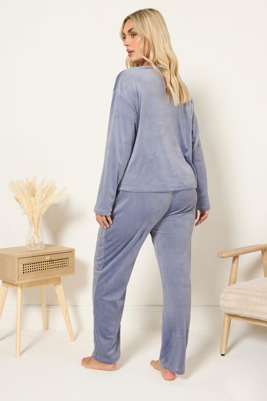 YOURS Plus Size Blue Super Luxe Pyjama Set | Yours Clothing 4