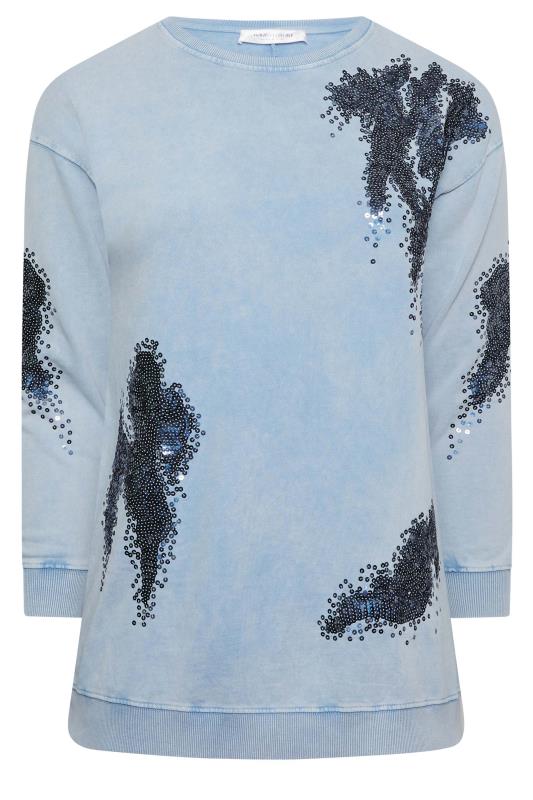 YOURS LUXURY Plus Size Light Blue Acid Wash Sequin Sweatshirt | Yours Clothing  3
