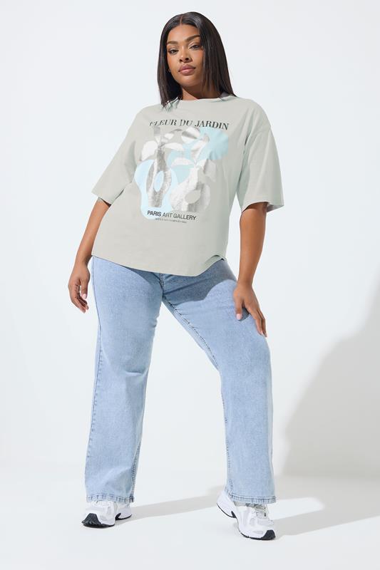 LIMITED COLLECTION Plus Size Grey 'Fleur Du Jardin' Foil Detail T-Shirt | Yours Clothing 1