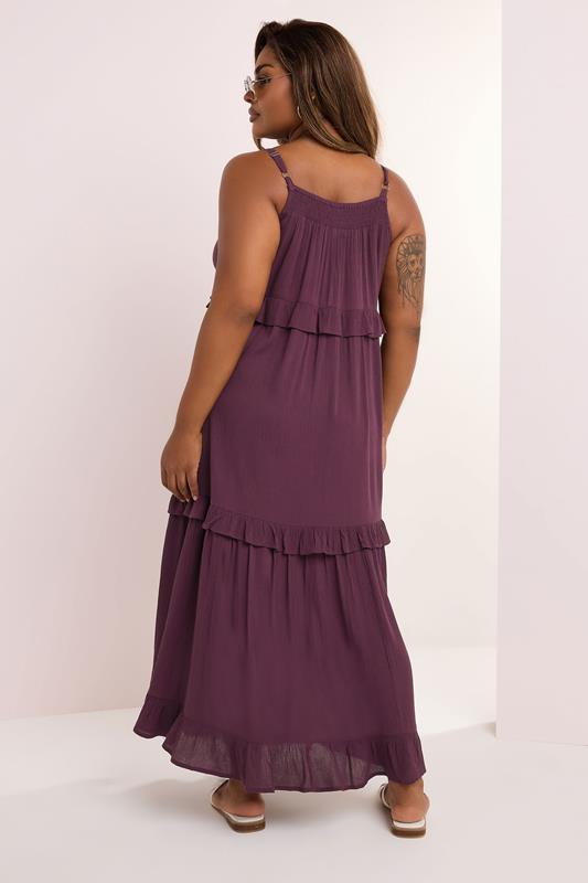 BUMP IT UP MATERNITY Plus Size Dark Purple Tiered Frill Maxi Dress | Yours Clothing 2
