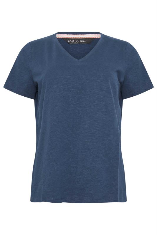 M&Co Navy Blue V-Neck Cotton T-Shirt | M&Co 5