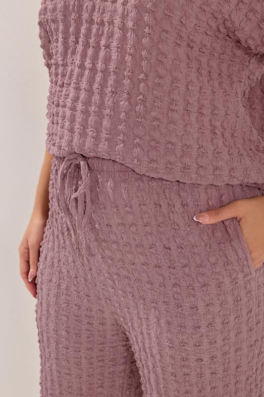YOURS Plus Size Dusky Pink Bubble Textured Wide Leg Trousers | Yours Clothing 4