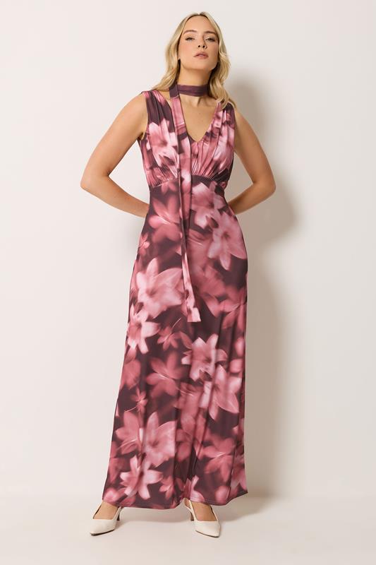 LTS Tall Women's Pink Floral Scarf Detail Maxi Dress | Long Tall Sally 1