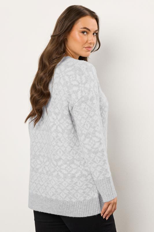 EVANS Plus Size Grey & White Fairisle Knitted Jumper | Evans 5