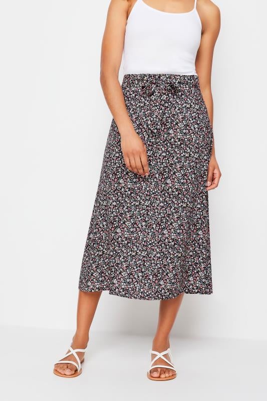 M&Co Black Ditsy Floral Print Belted Midi Skirt | M&Co 1