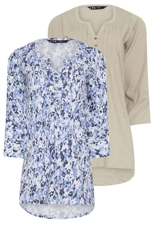 LTS Tall 2 PACK Beige Brown & Blue Cotton Henley Tops | Long Tall Sally 1