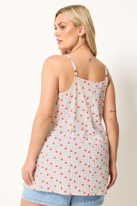 YOURS Curve Pink Gingham Strawberry Print Swing Vest | Yours Clothing  2