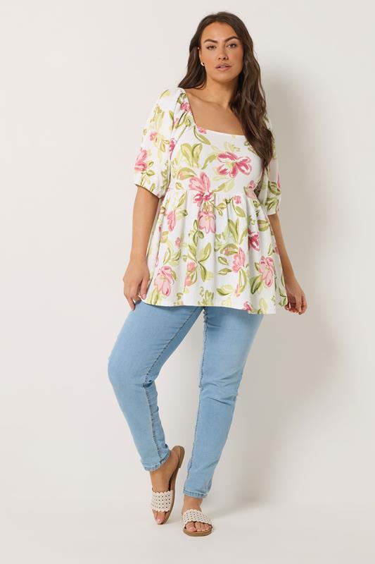 YOURS Plus Size White Floral Peplum Top | Yours Clothing 4