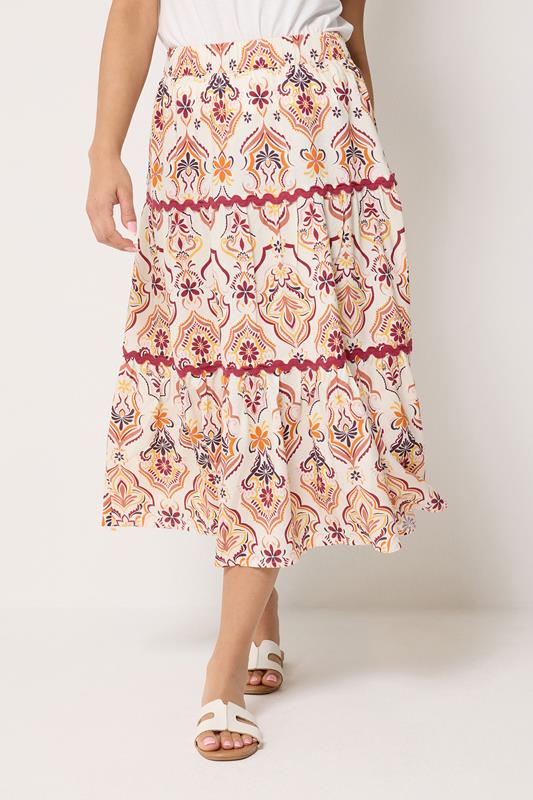  M&Co Petite Orange Abstract Print Maxi Skirt