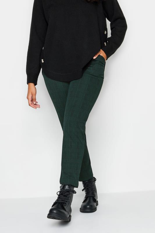 Women's  M&Co Petite Teal Green Check Print Slim Leg Trousers
