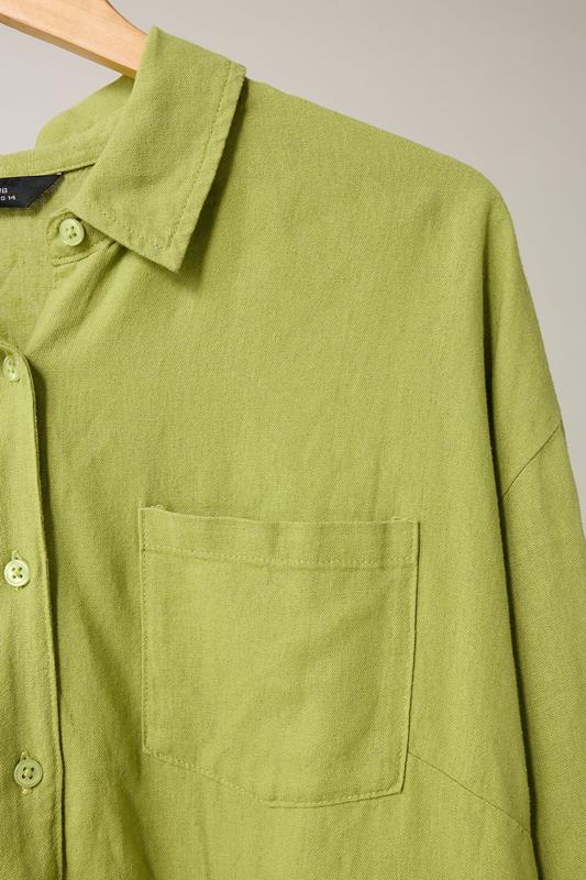 EVANS Plus Size Chartreuse Green Long Sleeve Premium Linen Shirt | Evans 9