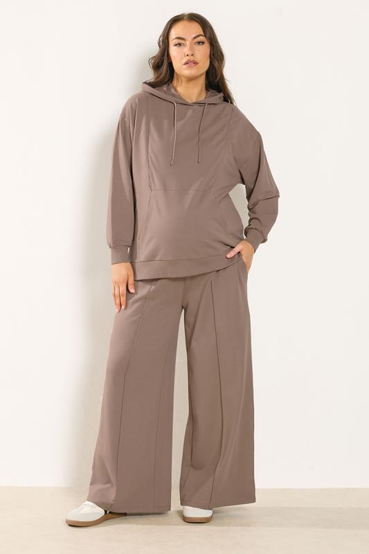 BUMP IT UP MATERNITY Plus Size Brown Zip Side Nursing Hoodie | Yours Clothing 1