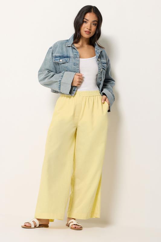 PixieGirl Petite Yellow Button Linen Wide Leg Trousers