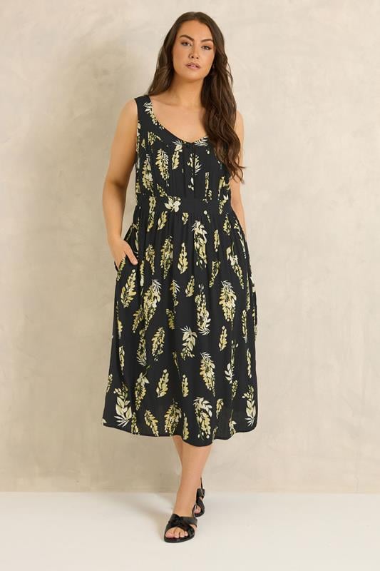 EVANS Curve Black Floral Tie Waist Sundress