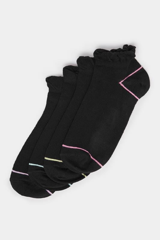YOURSET 4 PACK Curve Black Contrast Stripe Trainer Liner Socks