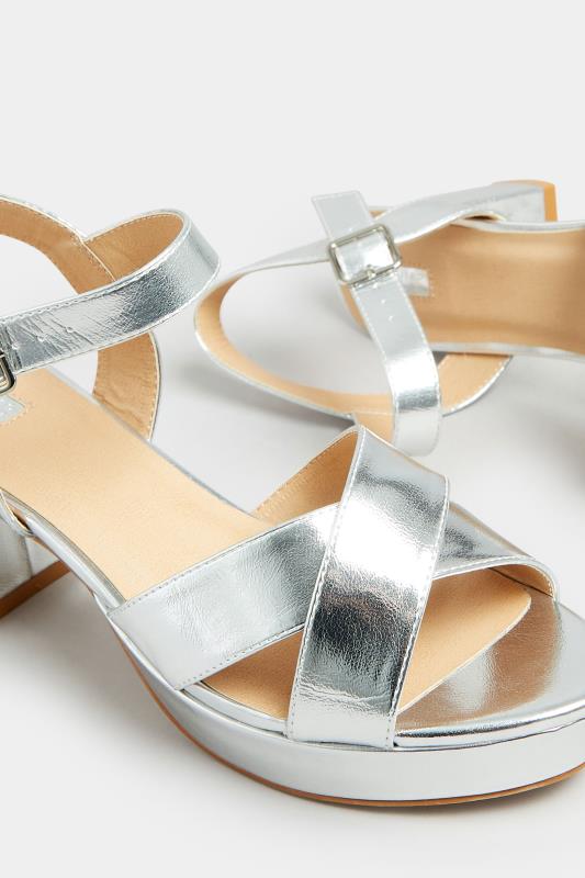 Silver Metallic Platform Heels In Wide E Fit & Extra Wide EEE Fit | Yours Clothing 5
