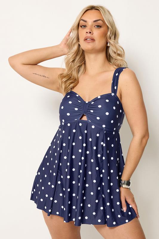 YOURS Curve Navy Blue Polka Dot Swimdress