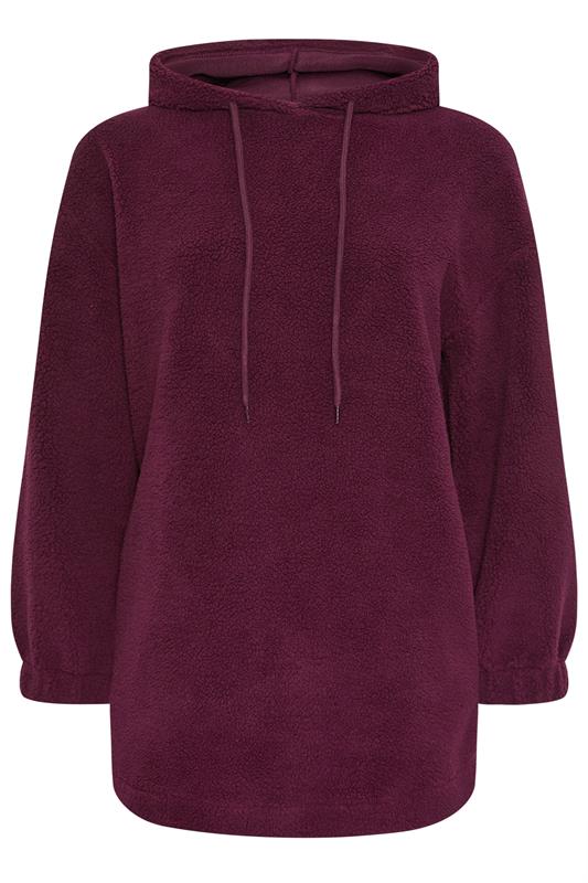 YOURS Plus Size Burgundy Red Teddy Fleece Hoodie | Yours Clothing  5