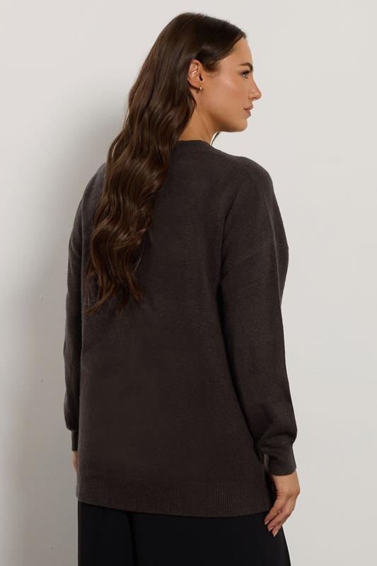 EVANS Plus Size Chocolate Brown Button Detail Jumper  2