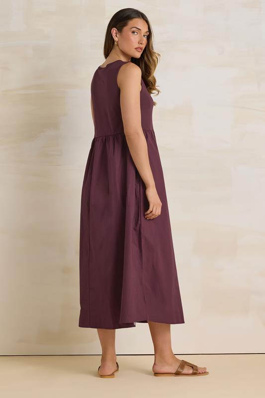 LTS Tall Burgundy Red Jersey & Woven Mix Cotton Midi Dress | Long Tall Sally 4