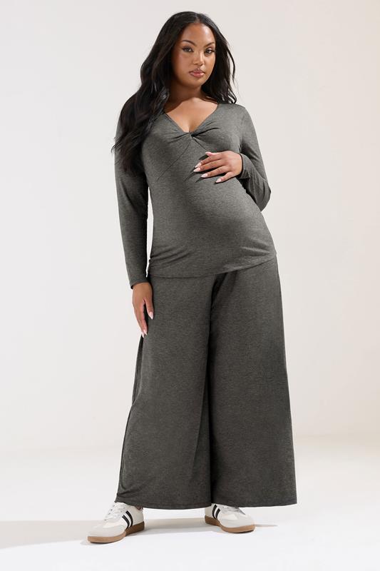 BUMP IT UP MATERNITY Plus Size Charcoal Grey Twist Front Top | Yours Clothing 1