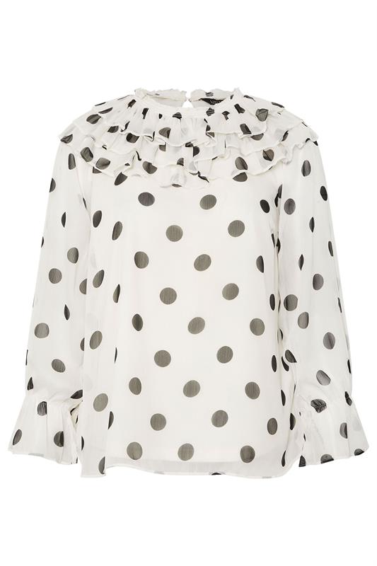 LIMITED COLLECTION Plus Size White Polka Dot Frill Neck Blouse | Yours Clothing 5