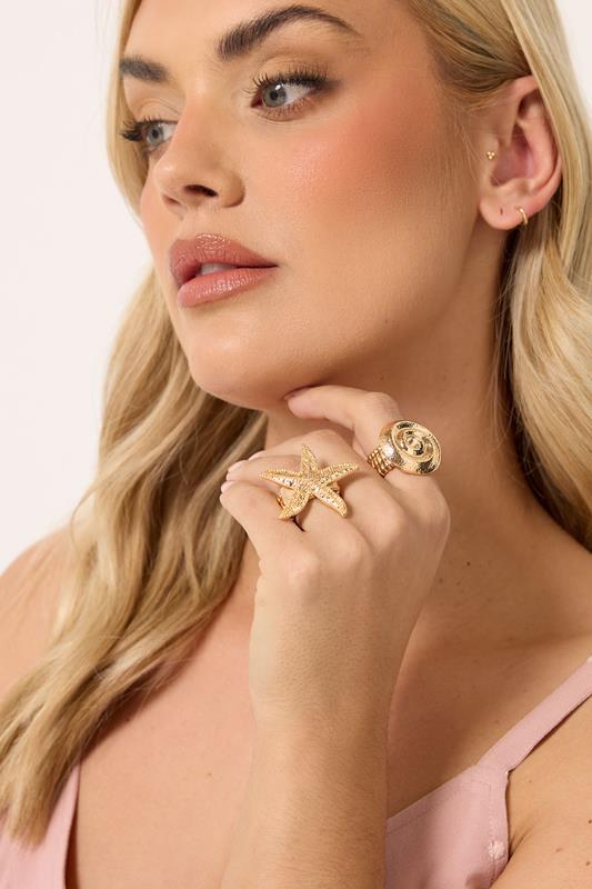 YOURSET 6 PACK Gold Tone Gem Stretch Ring Set | Yours Clothing 1